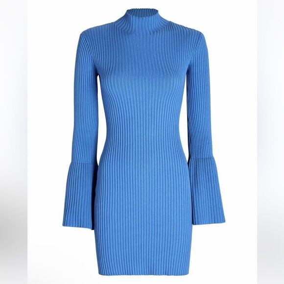 Sablyn Evangeline Bell-Sleeve Knit Mini Dress Blue Medium - Picture 10 of 12